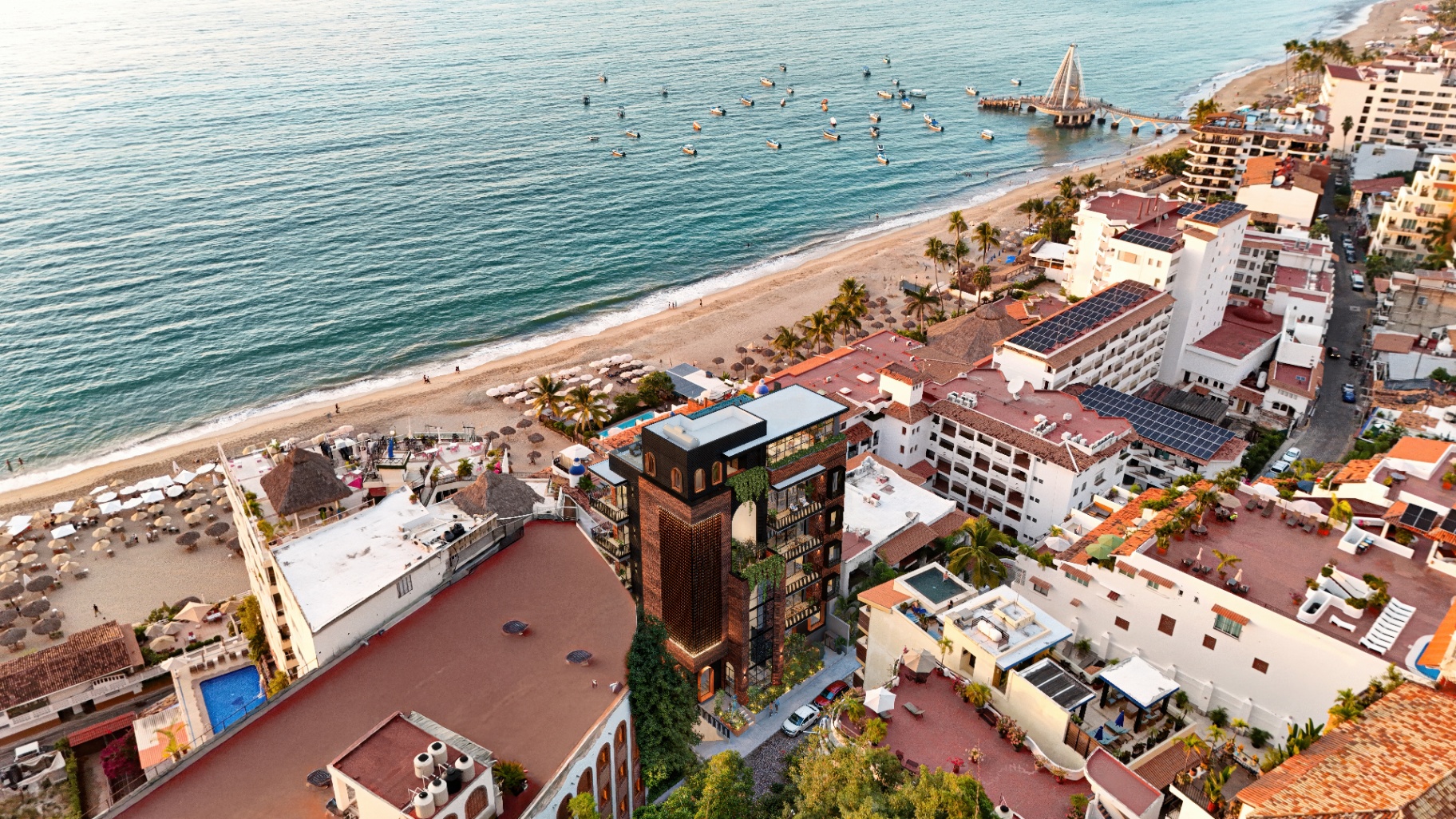 Amapas 314 building exterior at dusk in Puerto Vallarta